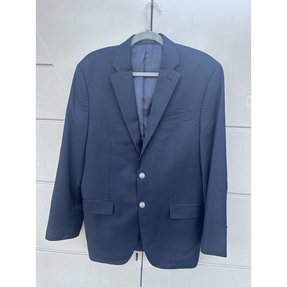 Michael Kors Men Navy Wool Blend 2-Button Blazer Jacket Silver Crest Button 40R